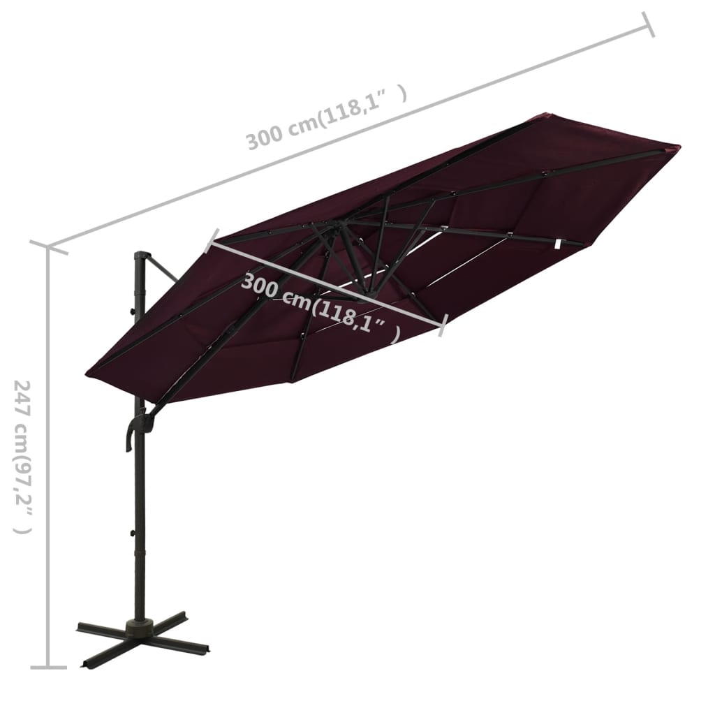 Parasol 4-Laags Met Aluminium Paal 3X3 M Bordeauxrood