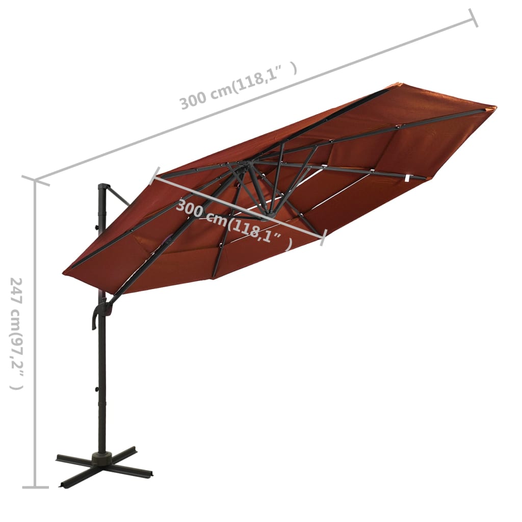 Parasol 4-Laags Met Aluminium Paal 3X3 M Terracotta