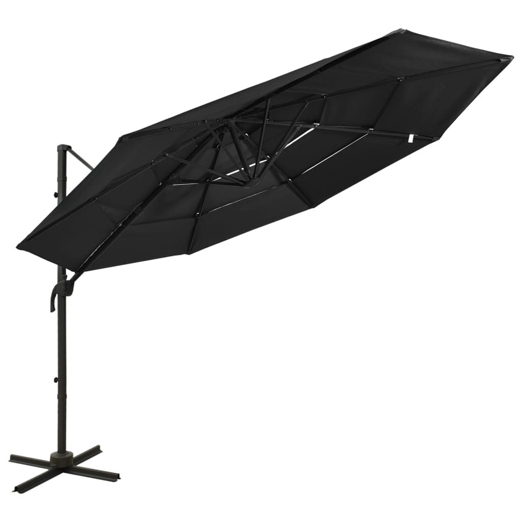 Parasol 4-Laags Met Aluminium Paal 3X3 M Zwart