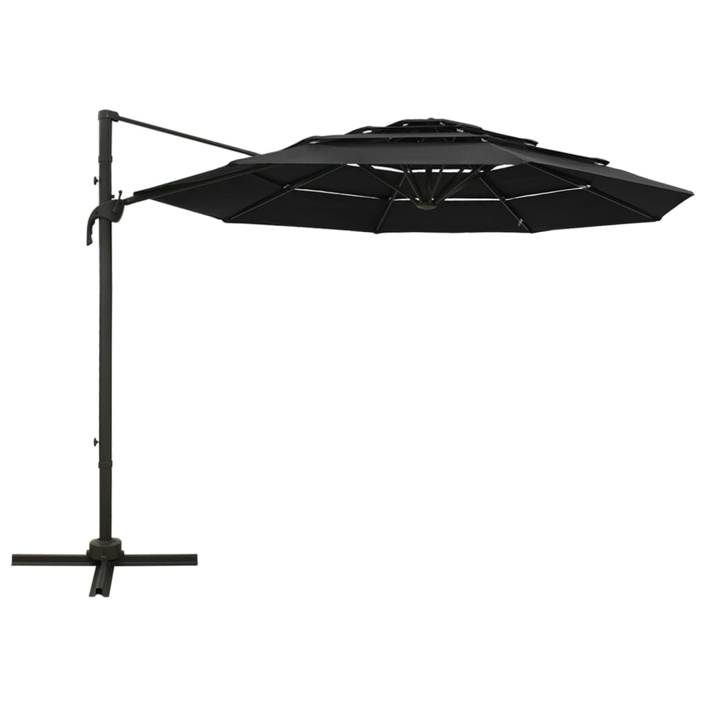 Parasol 4-Laags Met Aluminium Paal 3X3 M Zwart