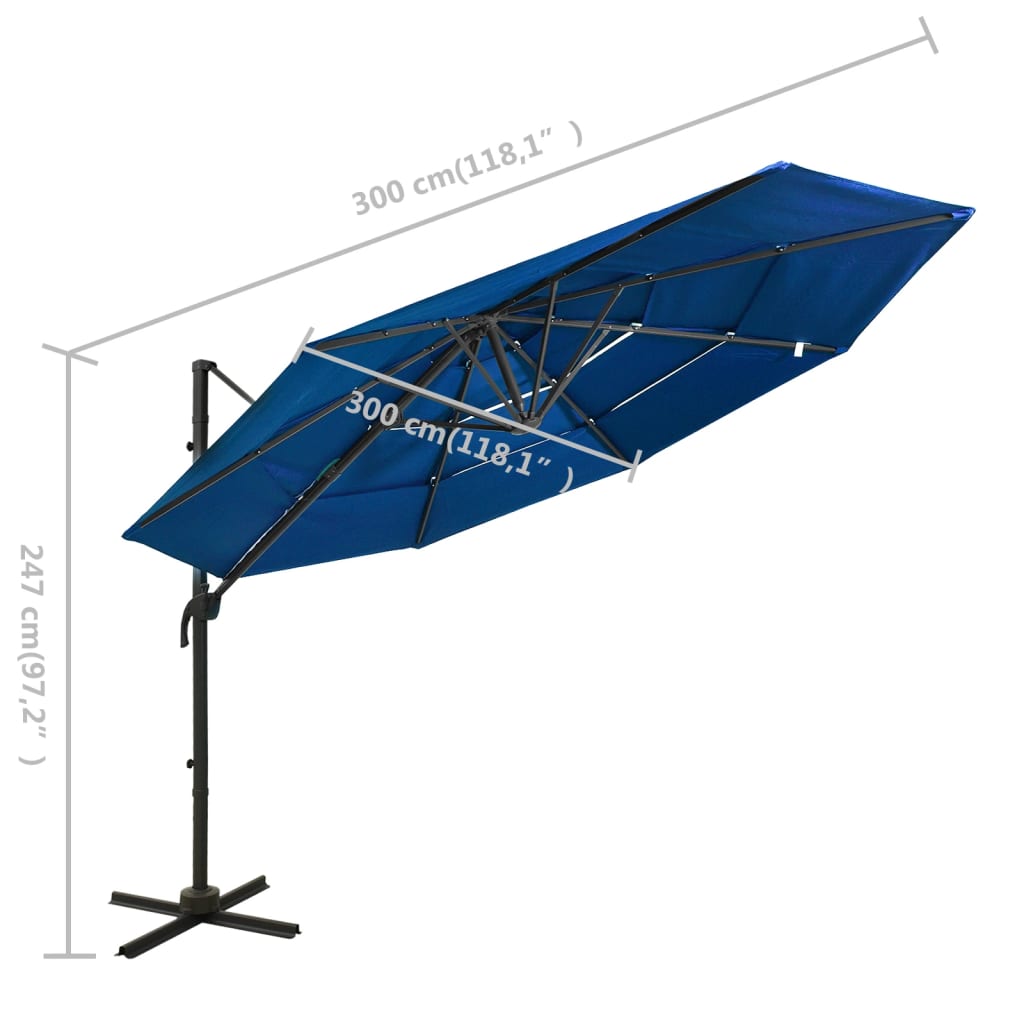 Parasol 4-Laags Met Aluminium Paal 3X3 M Azuurblauw azure blue