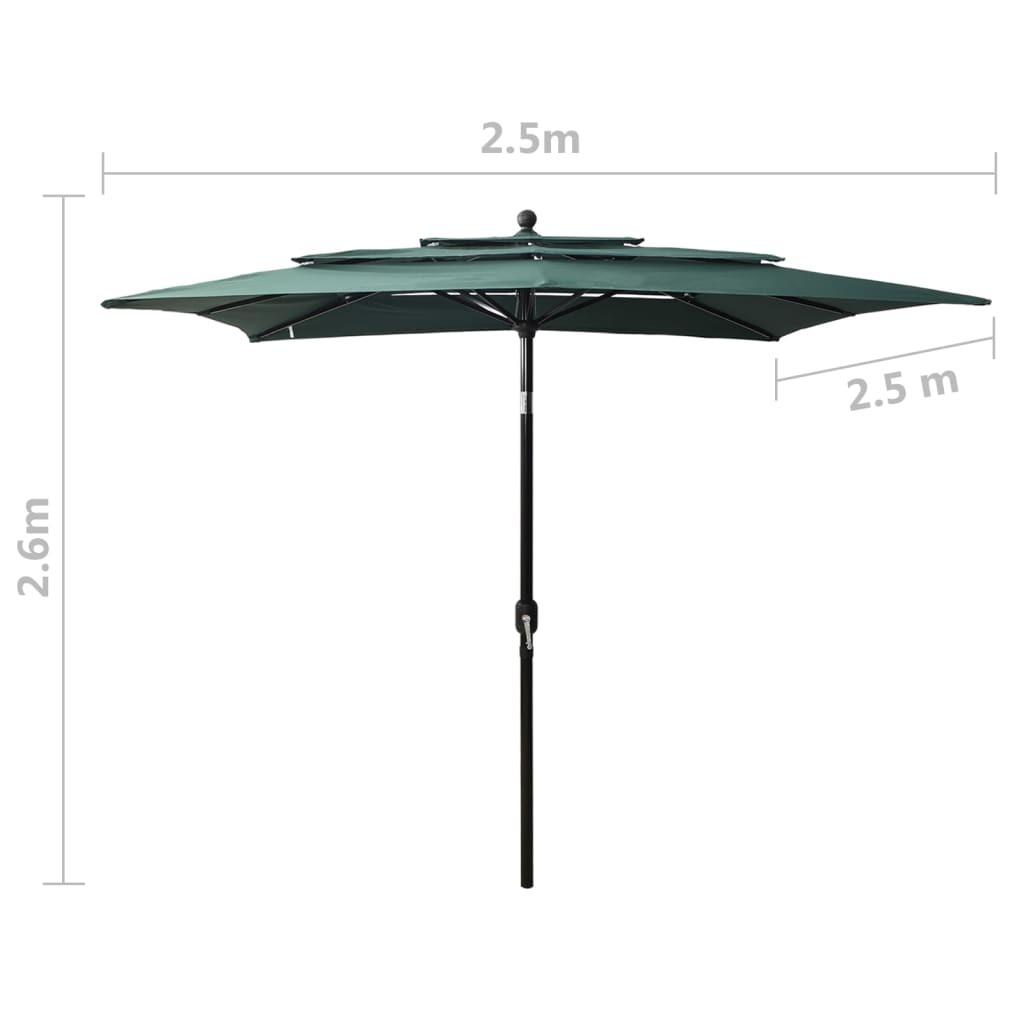 Parasol 3-Laags Met Aluminium Paal 2,5X2,5 M Groen 2.5 x 2.5 m