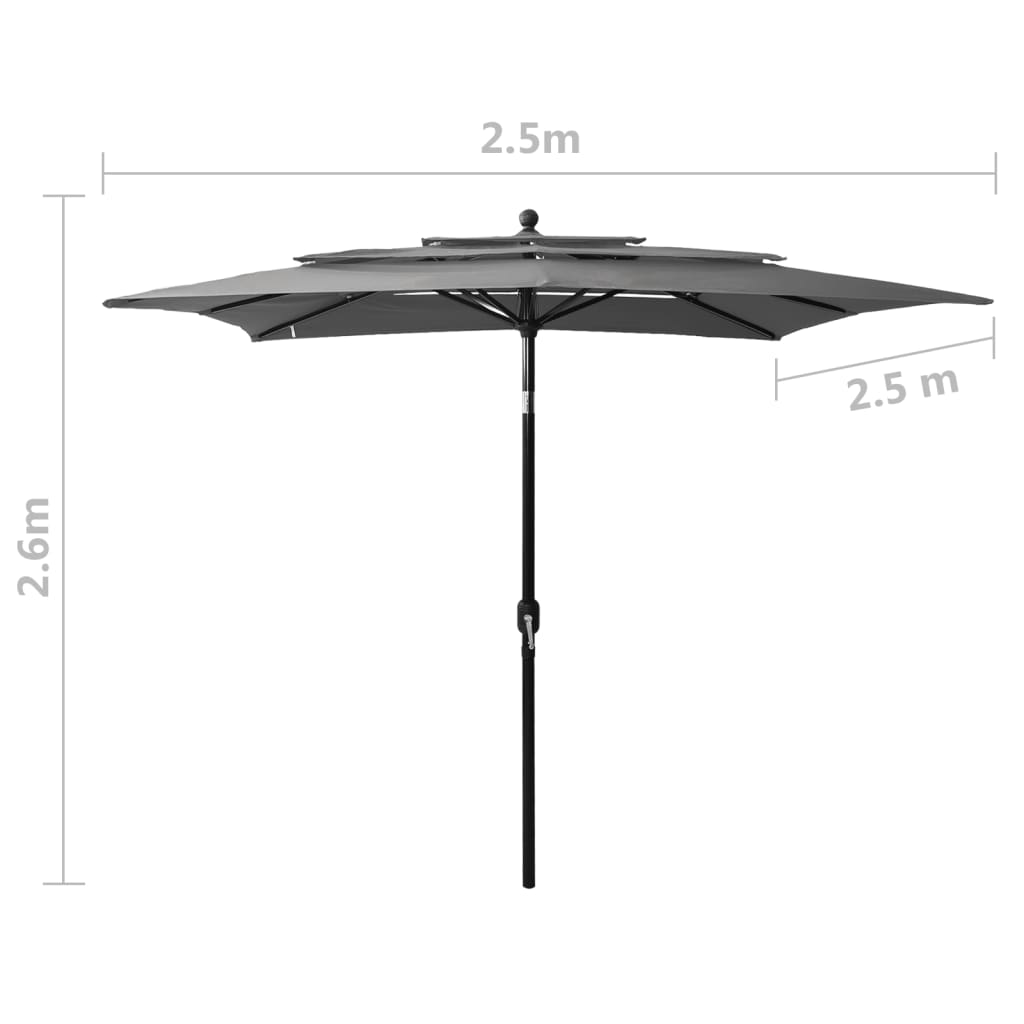 Parasol 3-Laags Met Aluminium Paal 2,5X2,5 M Antracietkleurig 2.5 x 2.5 m