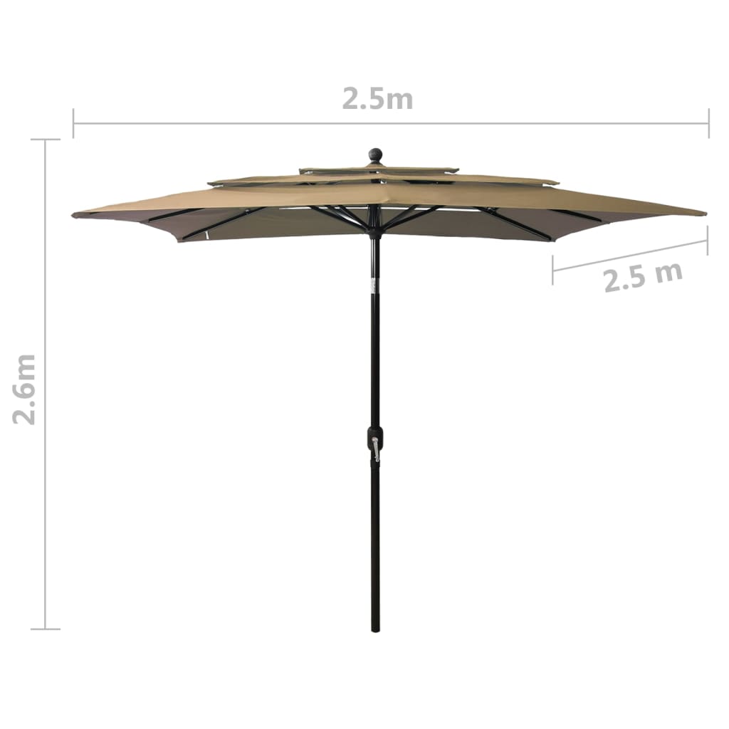 Parasol 3-Laags Met Aluminium Paal 2,5X2,5 M Taupe 2.5 x 2.5 m