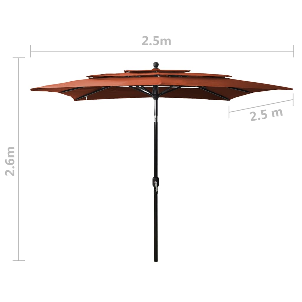 Parasol 3-Laags Met Aluminium Paal 2,5X2,5 M Terracottakleurig 2.5 x 2.5 m