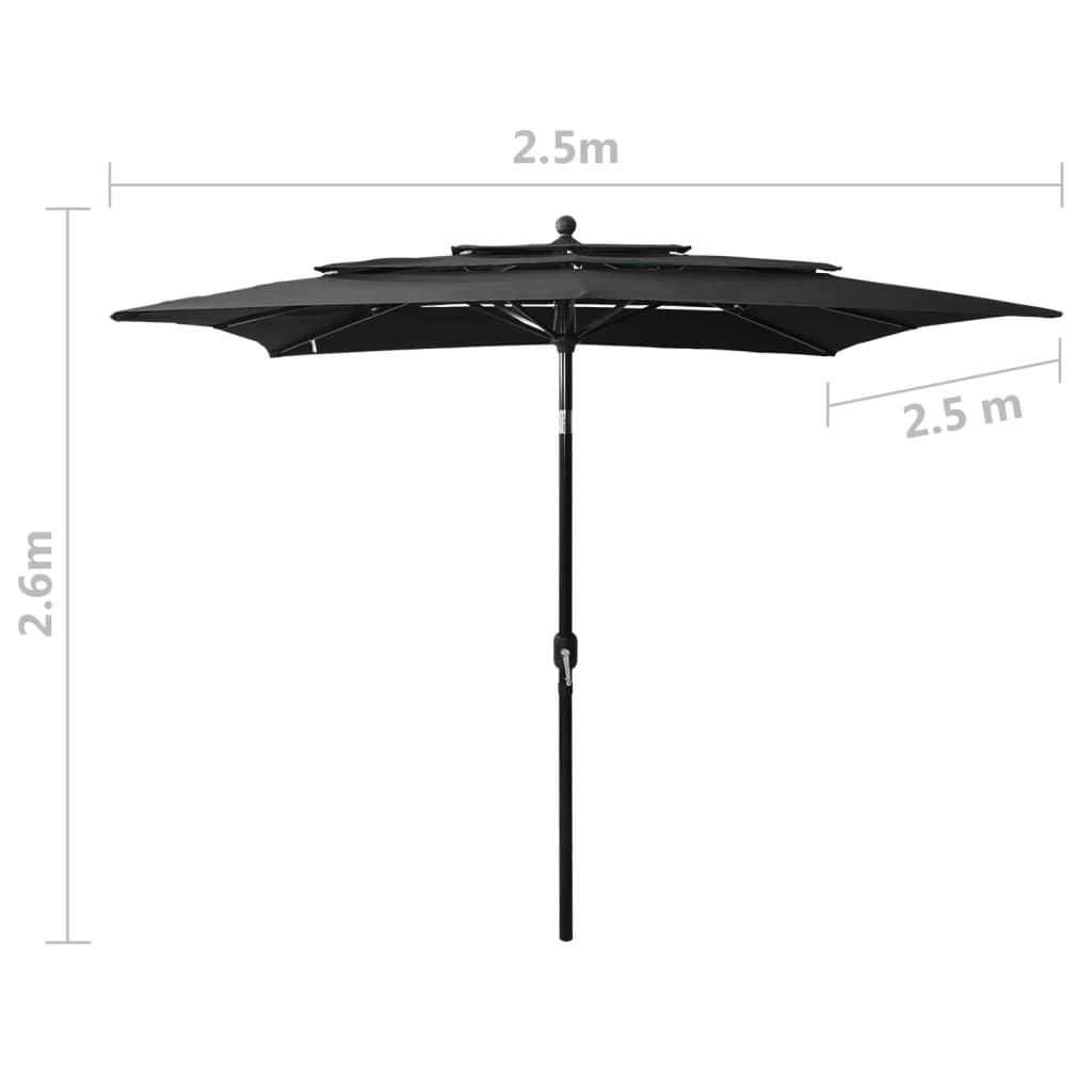 Parasol 3-Laags Met Aluminium Paal 2,5X2,5 M Zwart 2.5 x 2.5 m