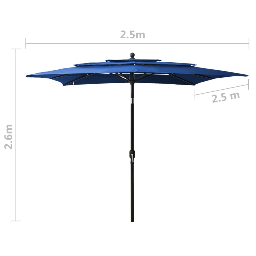 Parasol 3-Laags Met Aluminium Paal 2,5X2,5 M Azuurblauw 2.5 x 2.5 m azure blue