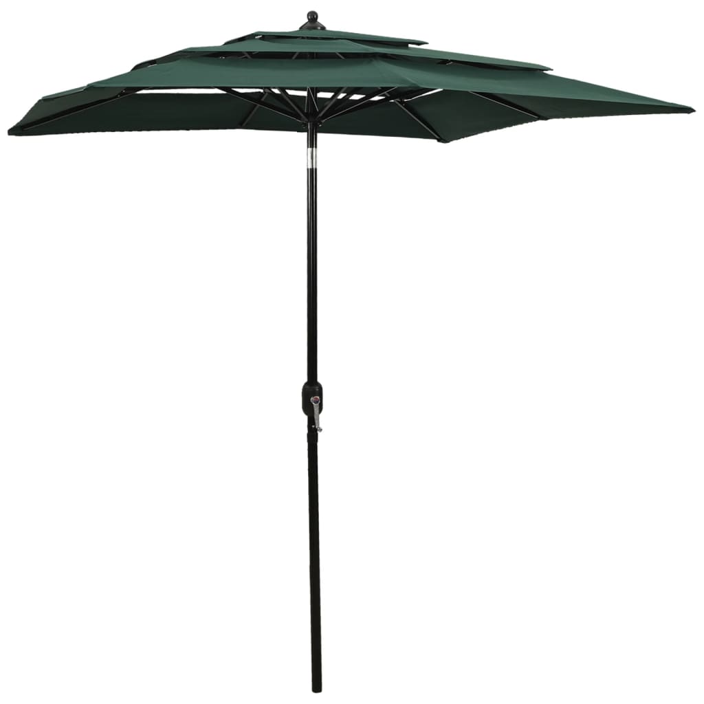 Parasol 3-Laags Met Aluminium Paal 2X2 M Groen 2 x 2 m