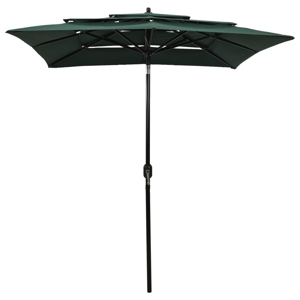 Parasol 3-Laags Met Aluminium Paal 2X2 M Groen 2 x 2 m