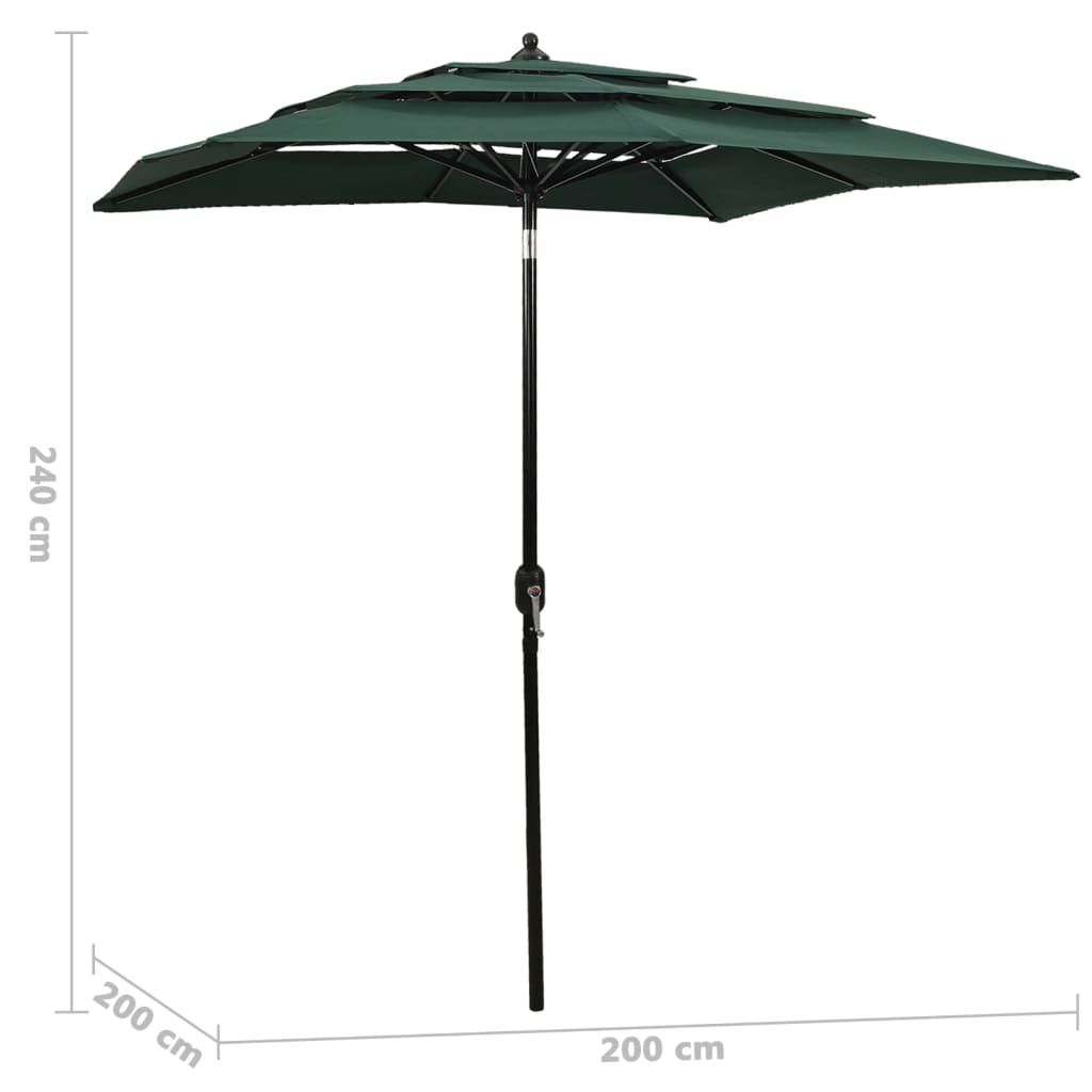 Parasol 3-Laags Met Aluminium Paal 2X2 M Groen 2 x 2 m