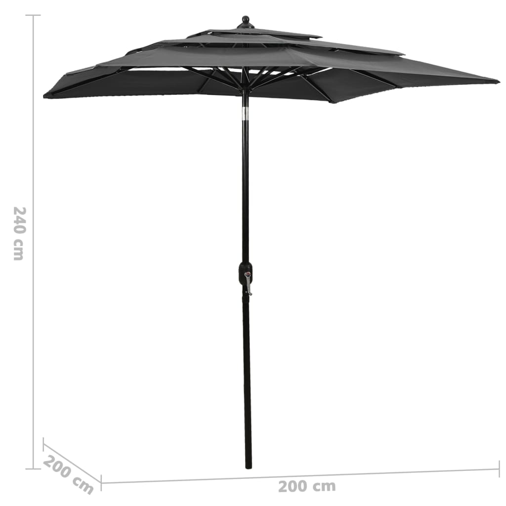 Parasol 3-Laags Met Aluminium Paal 2X2 M Antracietkleurig 2 x 2 m