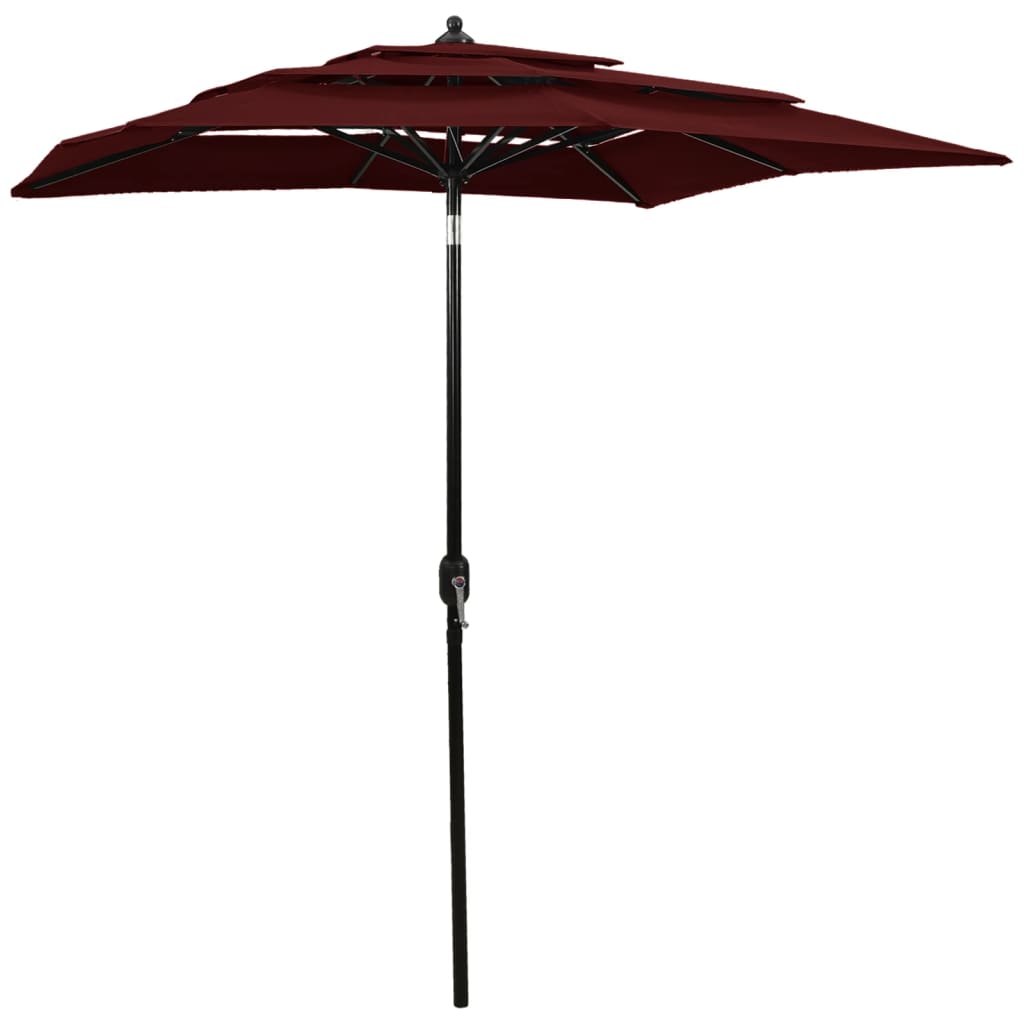 Parasol 3-Laags Met Aluminium Paal 2X2 M Bordeauxrood 2 x 2 m