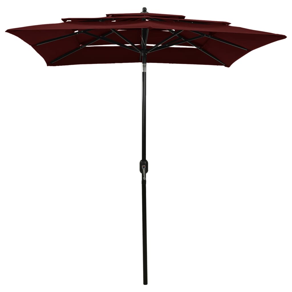 Parasol 3-Laags Met Aluminium Paal 2X2 M Bordeauxrood 2 x 2 m