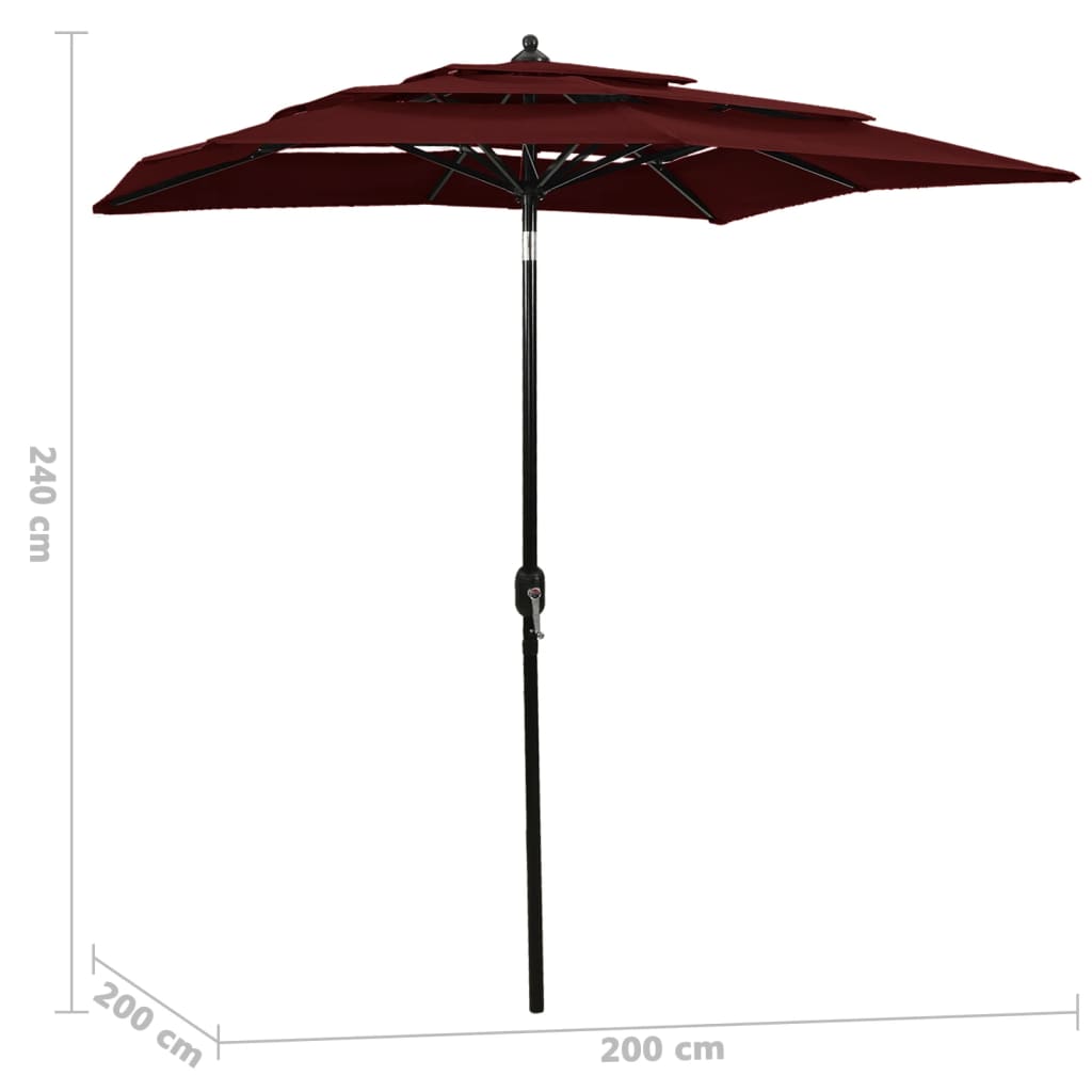 Parasol 3-Laags Met Aluminium Paal 2X2 M Bordeauxrood 2 x 2 m