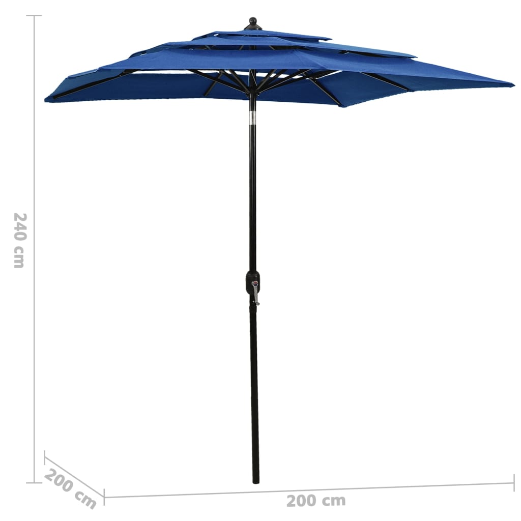 Parasol 3-Laags Met Aluminium Paal 2X2 M Azuurblauw 2 x 2 m azure blue