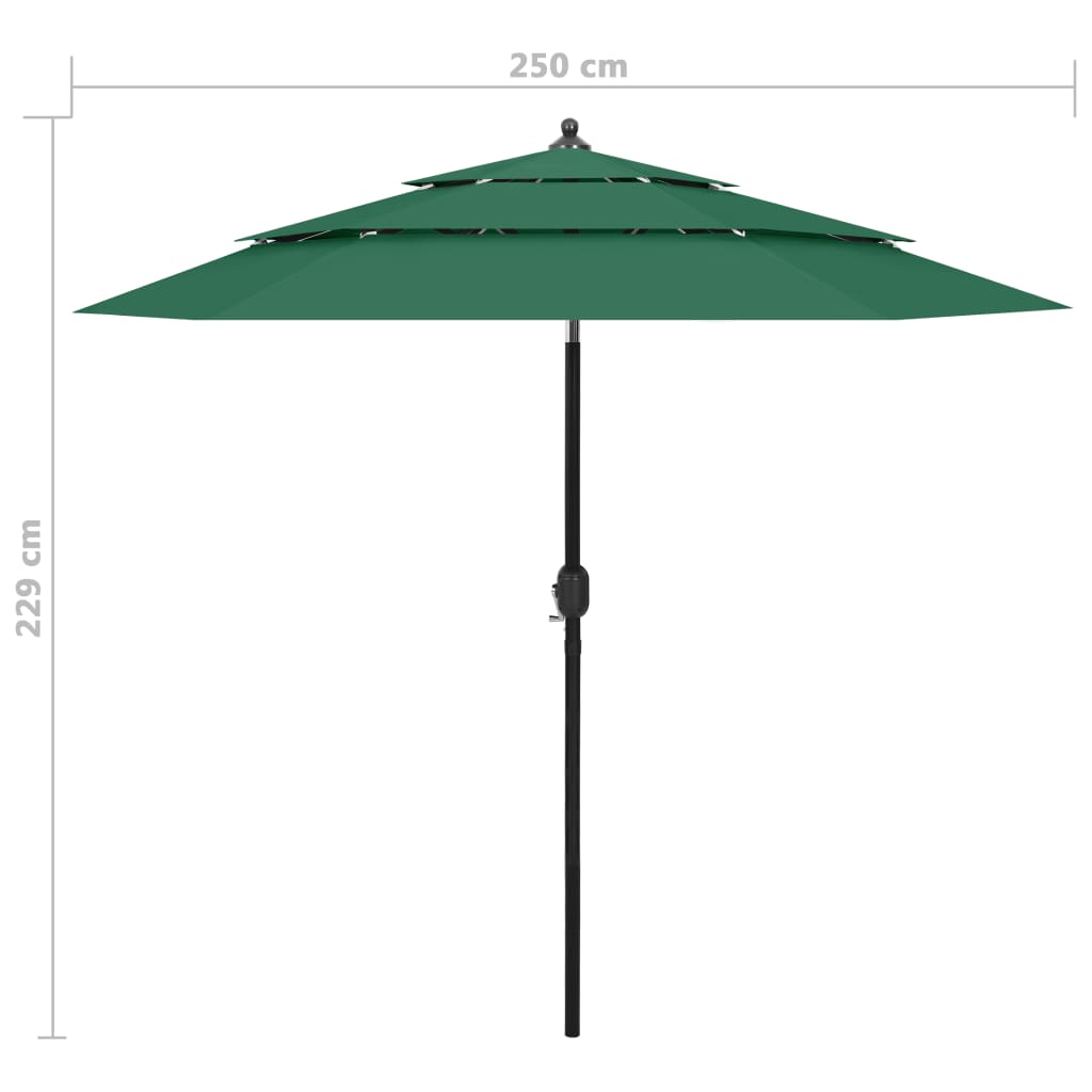 Parasol 3-Laags Met Aluminium Paal 2,5 M Groen 2.5 m