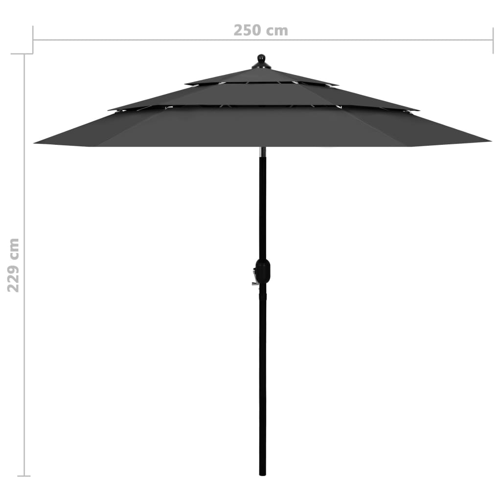 Parasol 3-Laags Met Aluminium Paal 2,5 M Antracietkleurig 2.5 m