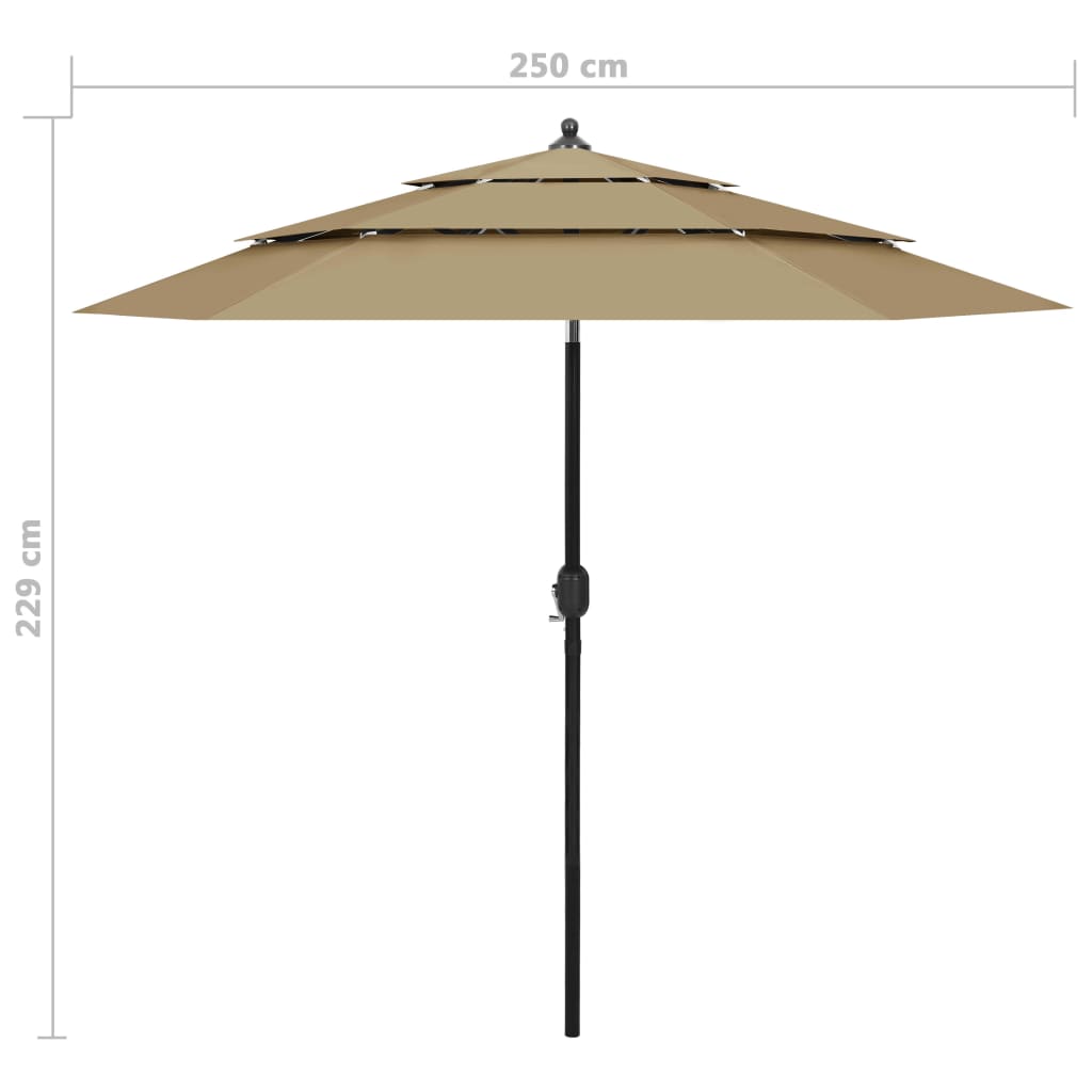 Parasol 3-Laags Met Aluminium Paal 2,5 M Taupe 2.5 m