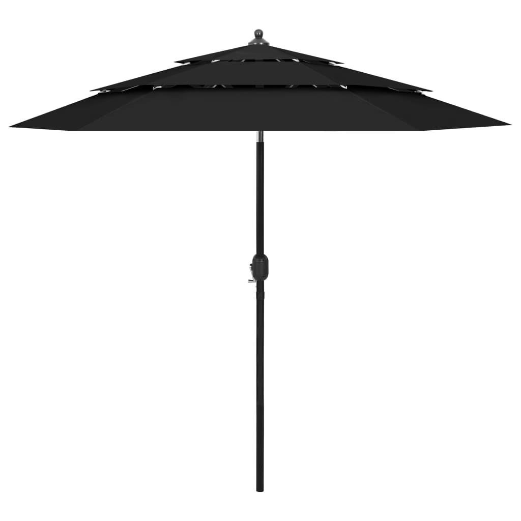 Parasol 3-Laags Met Aluminium Paal 2,5 M Zwart 2.5 m