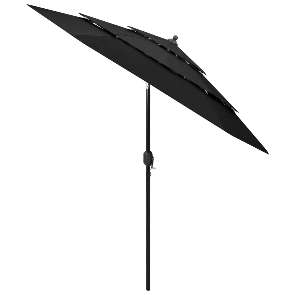 Parasol 3-Laags Met Aluminium Paal 2,5 M Zwart 2.5 m