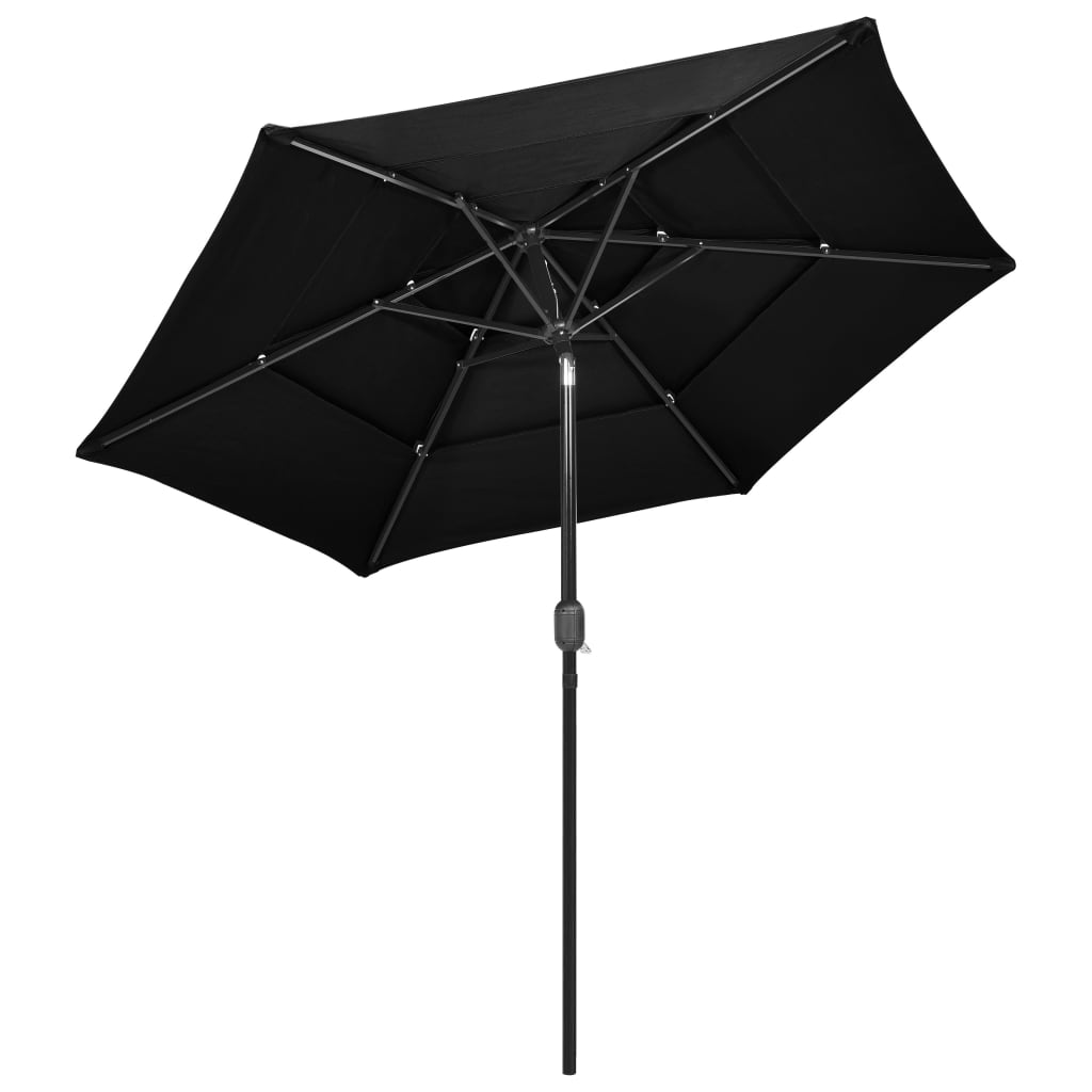 Parasol 3-Laags Met Aluminium Paal 2,5 M Zwart 2.5 m