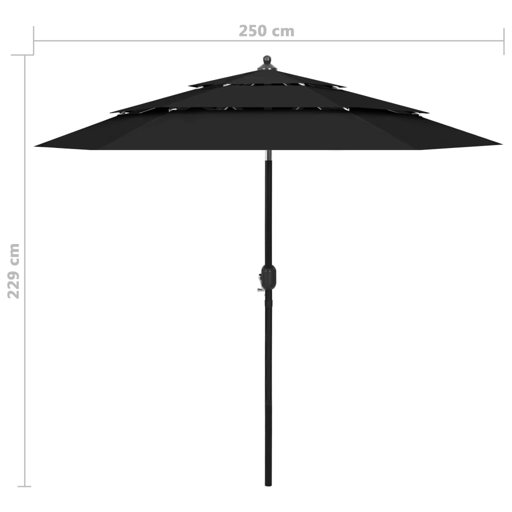 Parasol 3-Laags Met Aluminium Paal 2,5 M Zwart 2.5 m