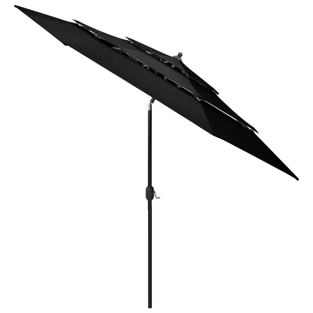 Parasol 3-Laags Met Aluminium Paal 3 M Zwart