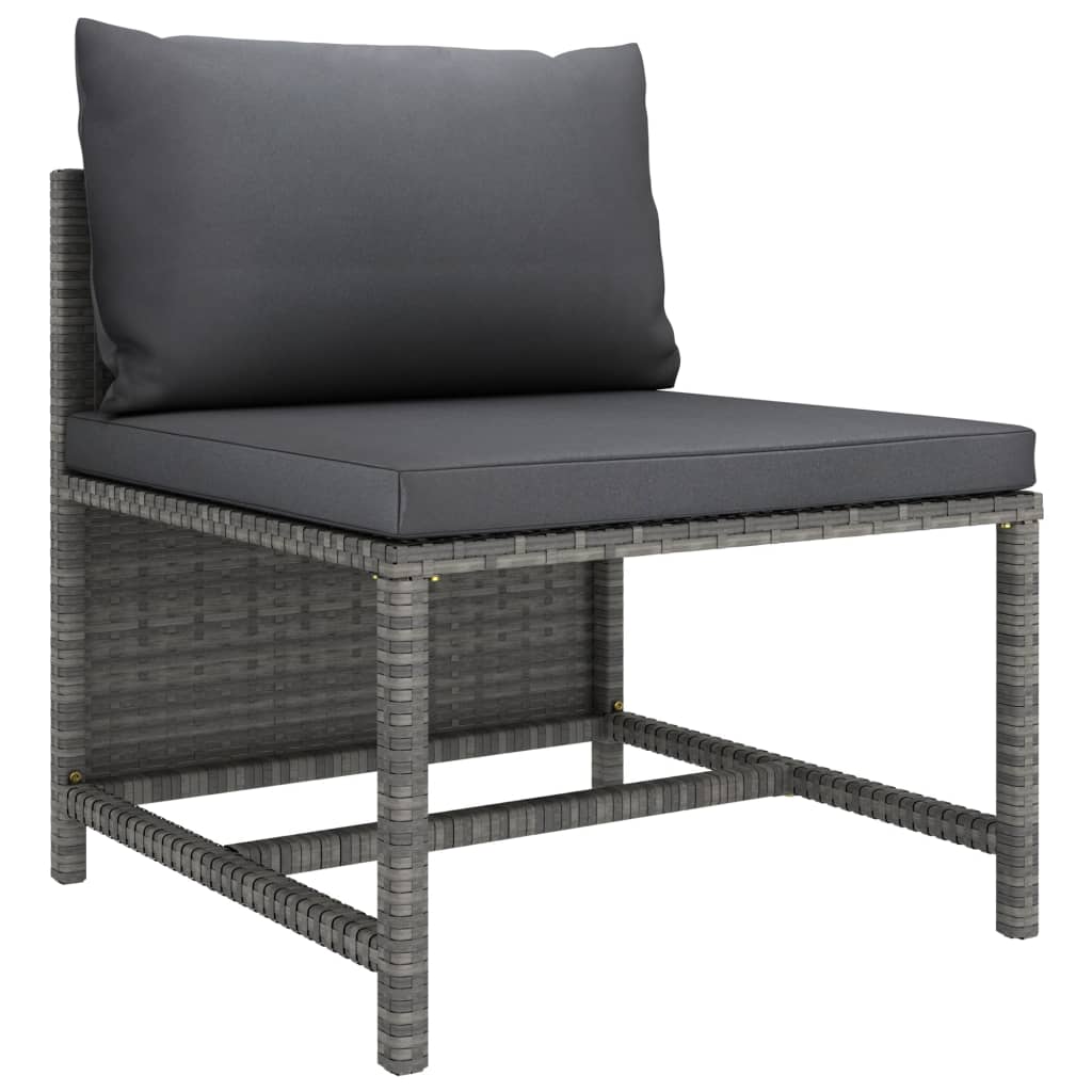 3-Delige Loungeset Met Kussens Poly Rattan Grijs 1 2x midden + voetensteun