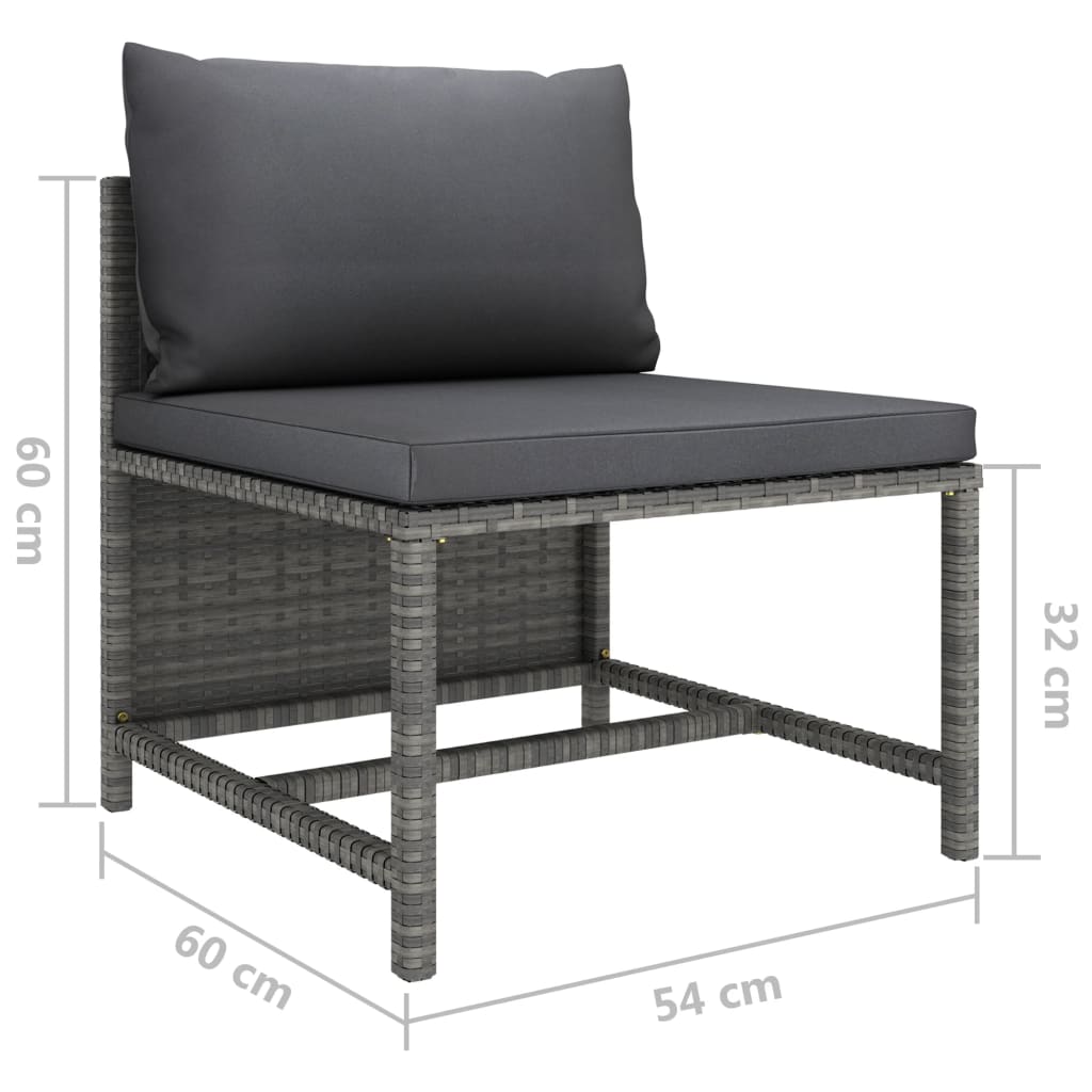 3-Delige Loungeset Met Kussens Poly Rattan Grijs 1 2x midden + voetensteun