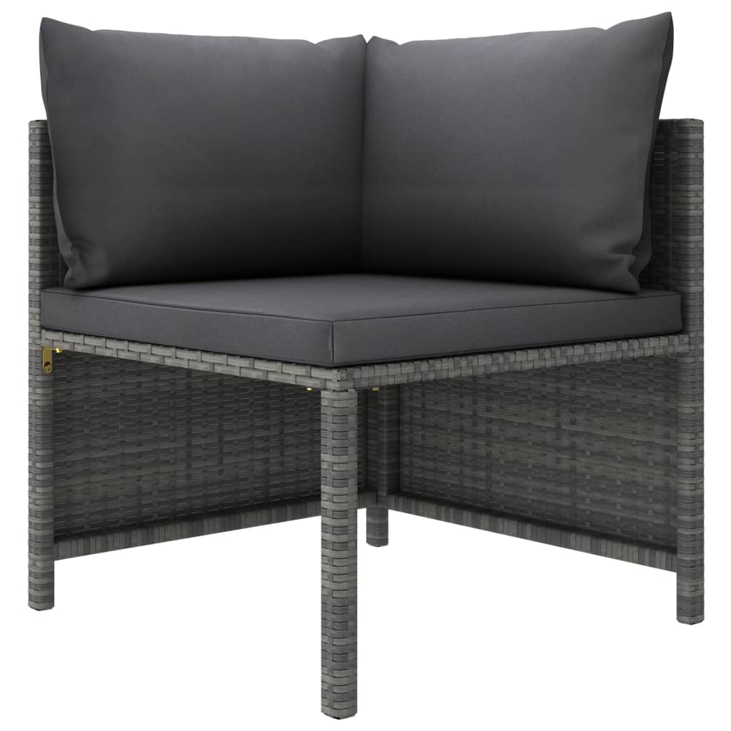 4-Delige Loungeset Met Kussens Poly Rattan Grijs 1 2x hoek + midden + voetensteun