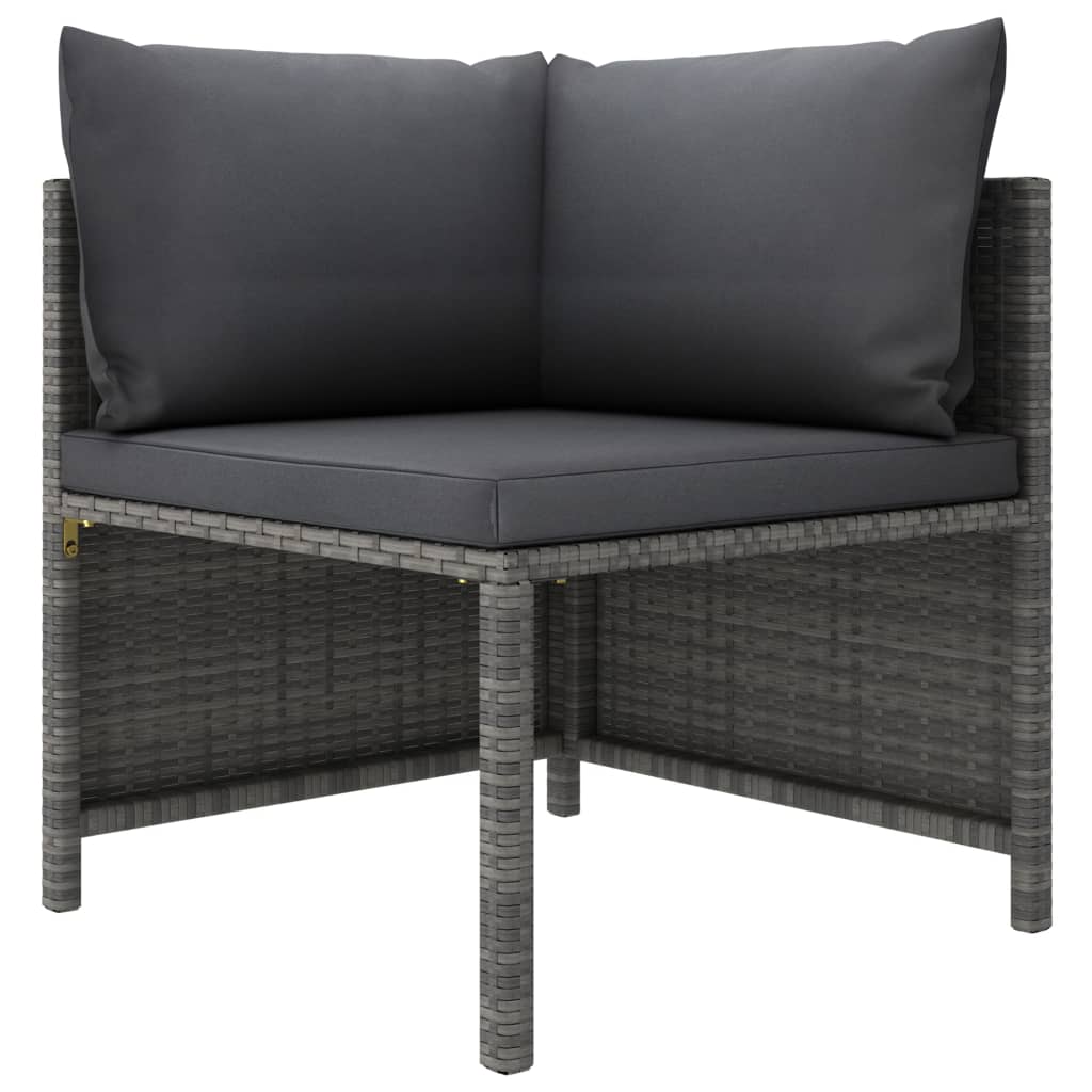 5-Delige Loungeset Met Kussens Poly Rattan Grijs 1 hoek + 2x midden + 2x voetensteun