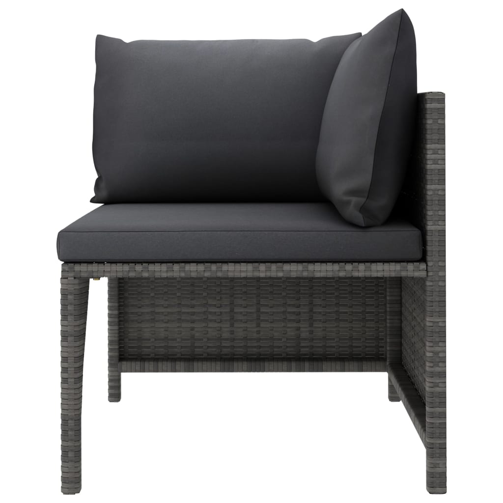 5-Delige Loungeset Met Kussens Poly Rattan Grijs 1 hoek + 2x midden + 2x voetensteun