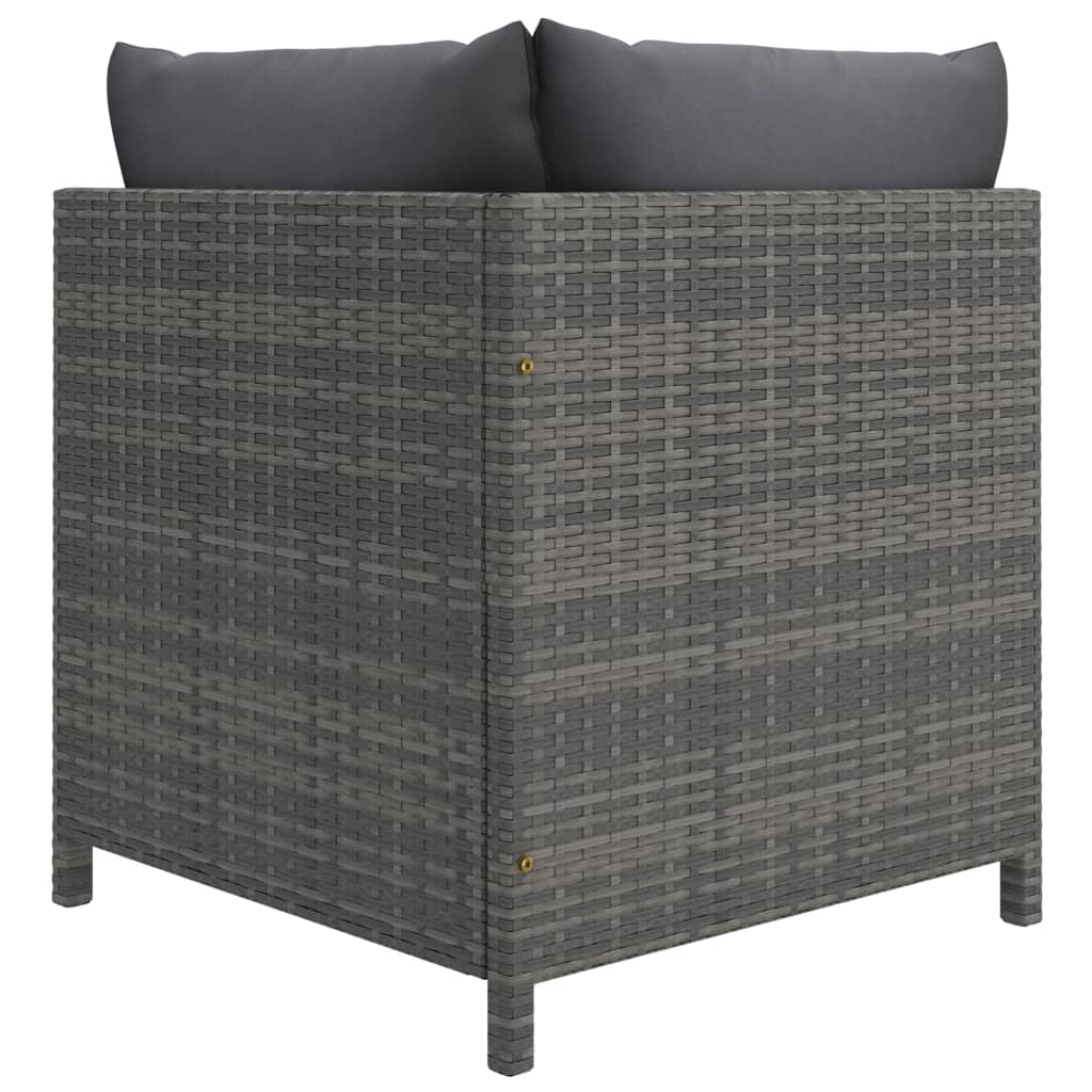 5-Delige Loungeset Met Kussens Poly Rattan Grijs 1 hoek + 2x midden + 2x voetensteun