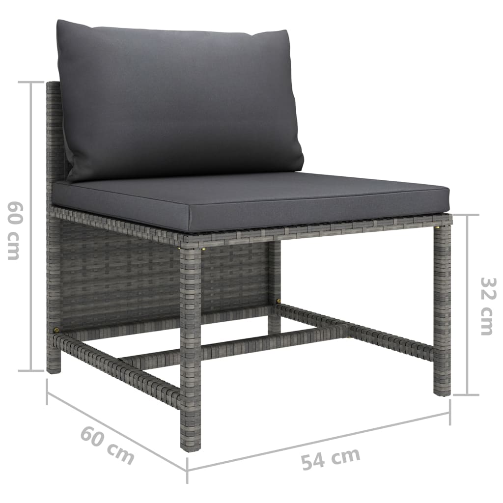 3-Delige Loungeset Met Kussens Poly Rattan Grijs 1 hoek + 2x midden