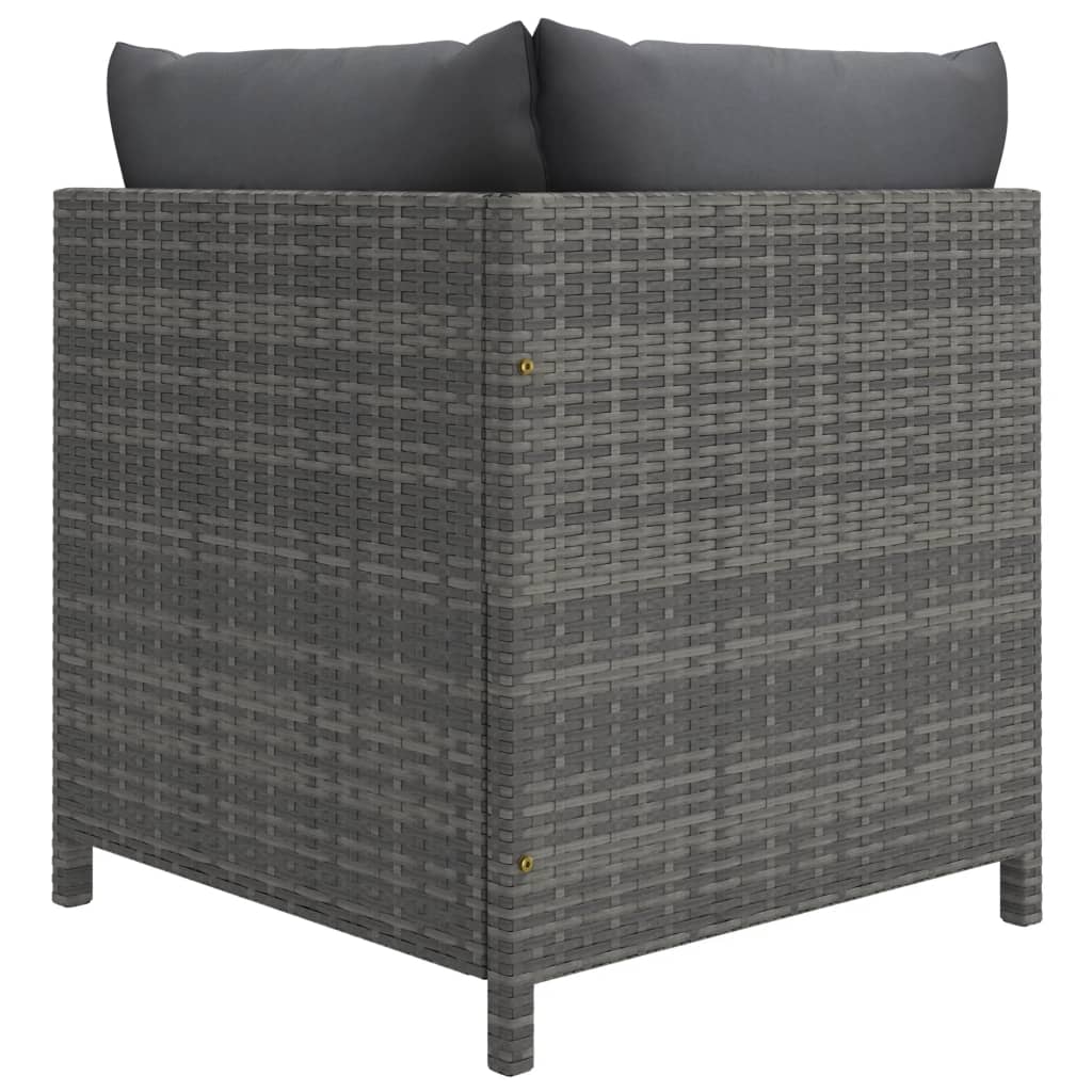 3-Delige Loungeset Met Kussens Poly Rattan Grijs 1 hoek + 2x midden