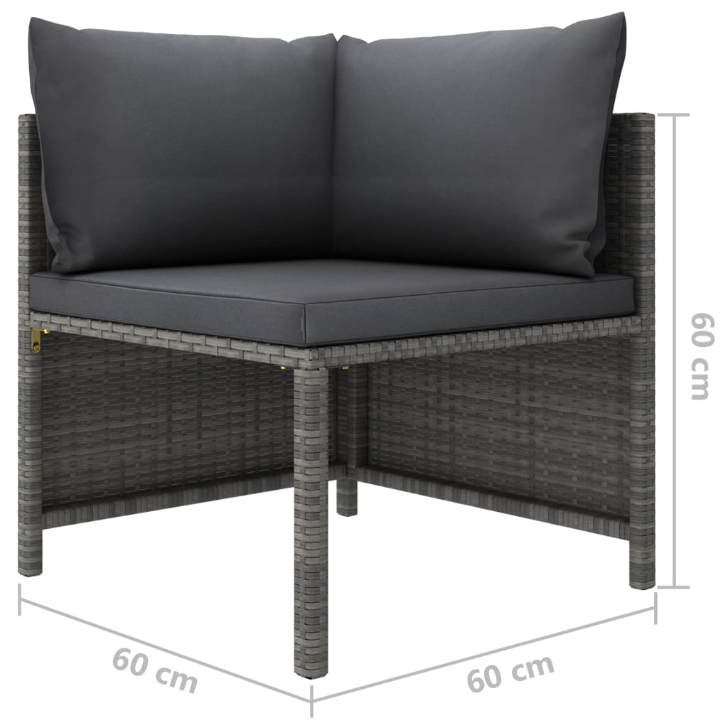 3-Delige Loungeset Met Kussens Poly Rattan Grijs 1 hoek + 2x midden