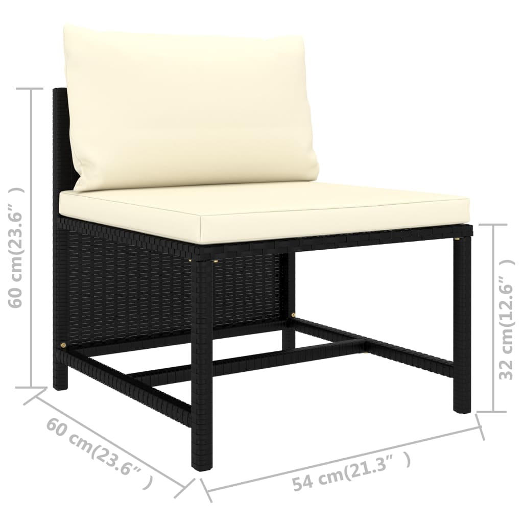 3-Delige Loungeset Met Kussens Poly Rattan Zwart 1 Crèmewit