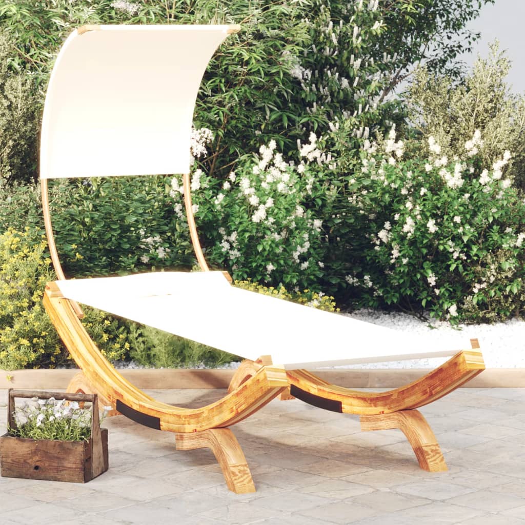 Loungebed met luifel 100x200x126 cm massief gebogen hout crème