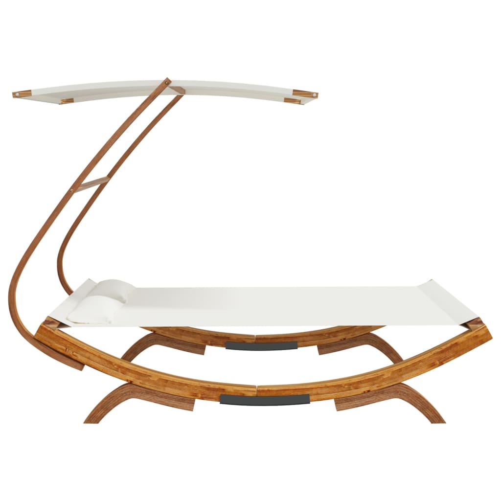 Loungebed met luifel 165x203x138 cm massief gebogen hout crème