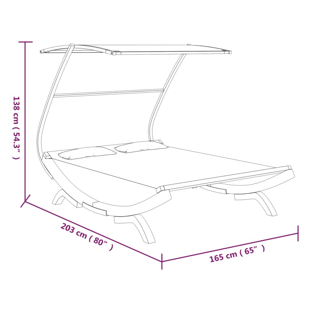 Loungebed met luifel 165x203x138 cm gebogen hout antracietkleur