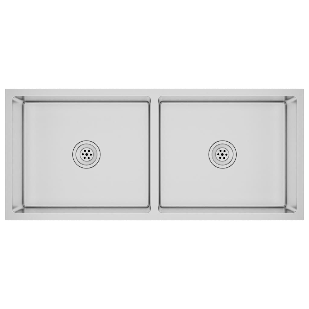 Gootsteen Handgemaakt Roestvrij Staal 100 x 44 x 20 cm (two sinks) Zilver