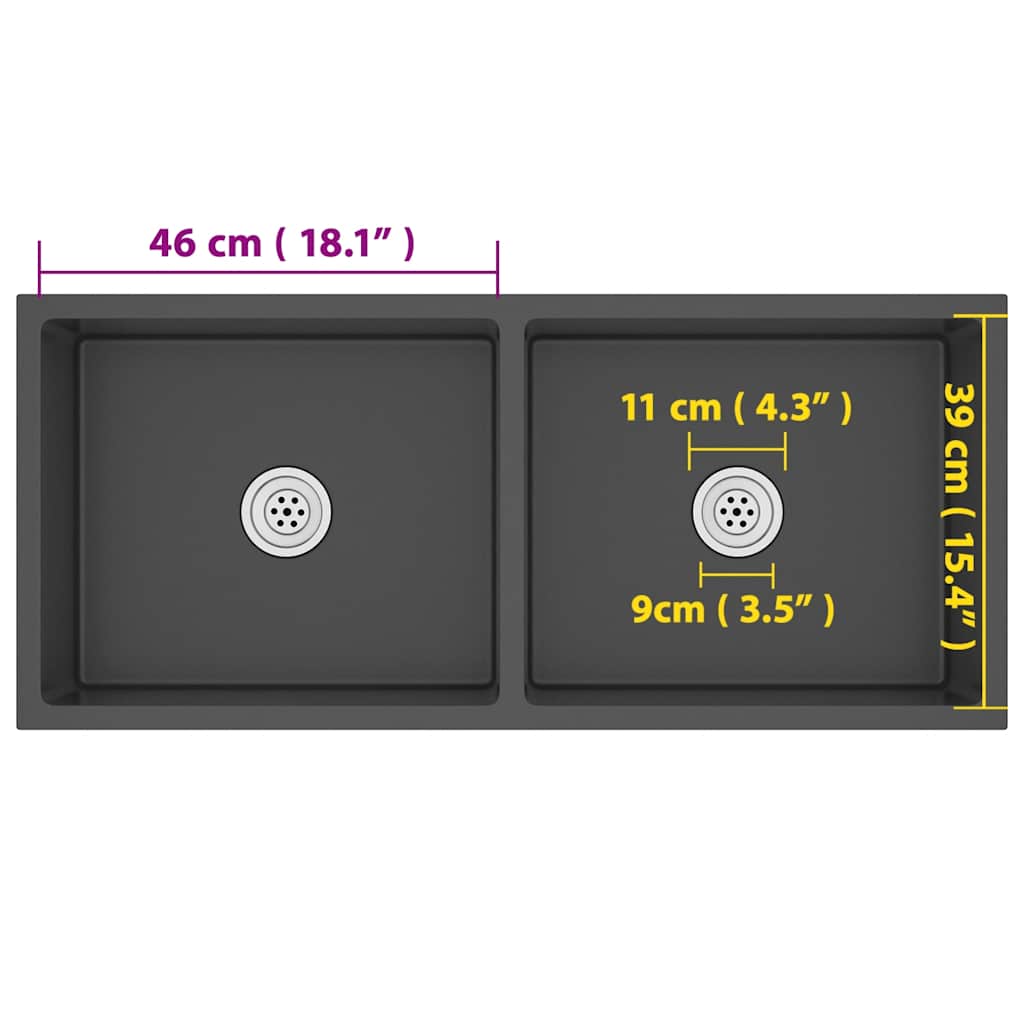 Gootsteen handgemaakt roestvrij staal zwart