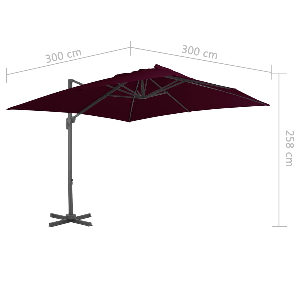 Zweefparasol Met Aluminium Paal 300X300 Cm Bordeauxrood 300 x 300 cm