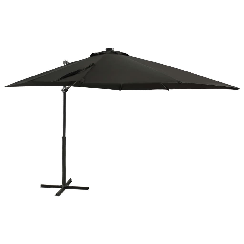 Zweefparasol met paal en LED-verlichting 250 cm zwart