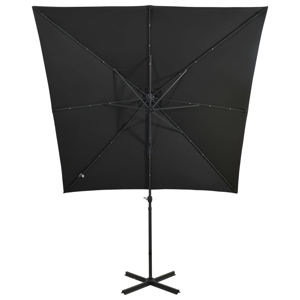 Zweefparasol met paal en LED-verlichting 250 cm zwart