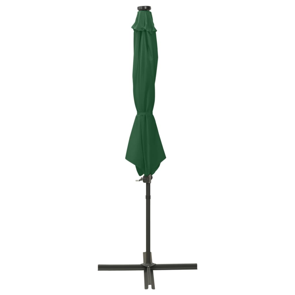 Zweefparasol met paal en LED-verlichting 300 cm groen