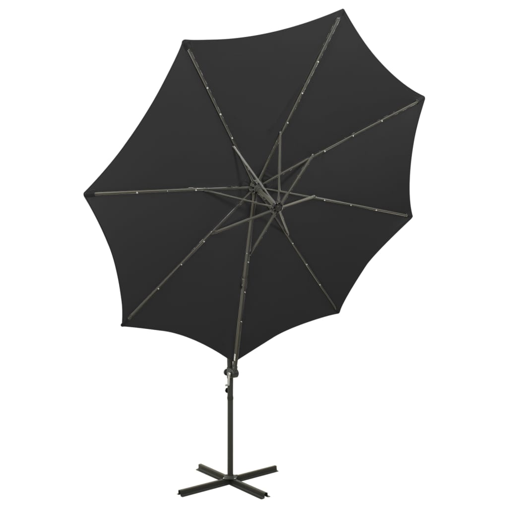 Zweefparasol met paal en LED-verlichting 300 cm zwart