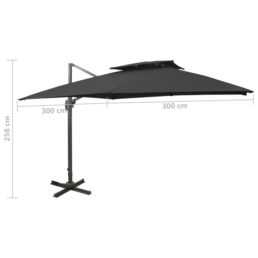 Zweefparasol Met Dubbel Dak 300X300 Cm Zwart 300 x 300 cm