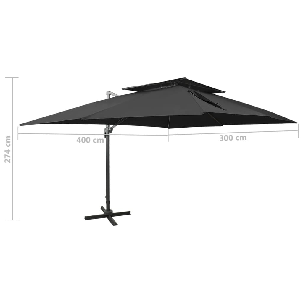 Zweefparasol met dubbel dak 400x300 cm zwart