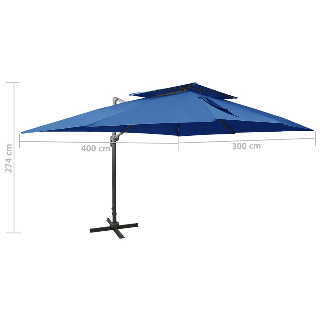 Zweefparasol Met Dubbel Dak 400X300 Cm Azuurblauw 300 x 400 cm azure blue